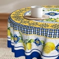 thumbnail image 1 of Lemon Tablecloth Round 60 Inch Yellow Blue Washable Waterproof Tablecover Wrinkle Free Table Cloths for Party Holiday Kitchen Dinner Decor, 1 of 6