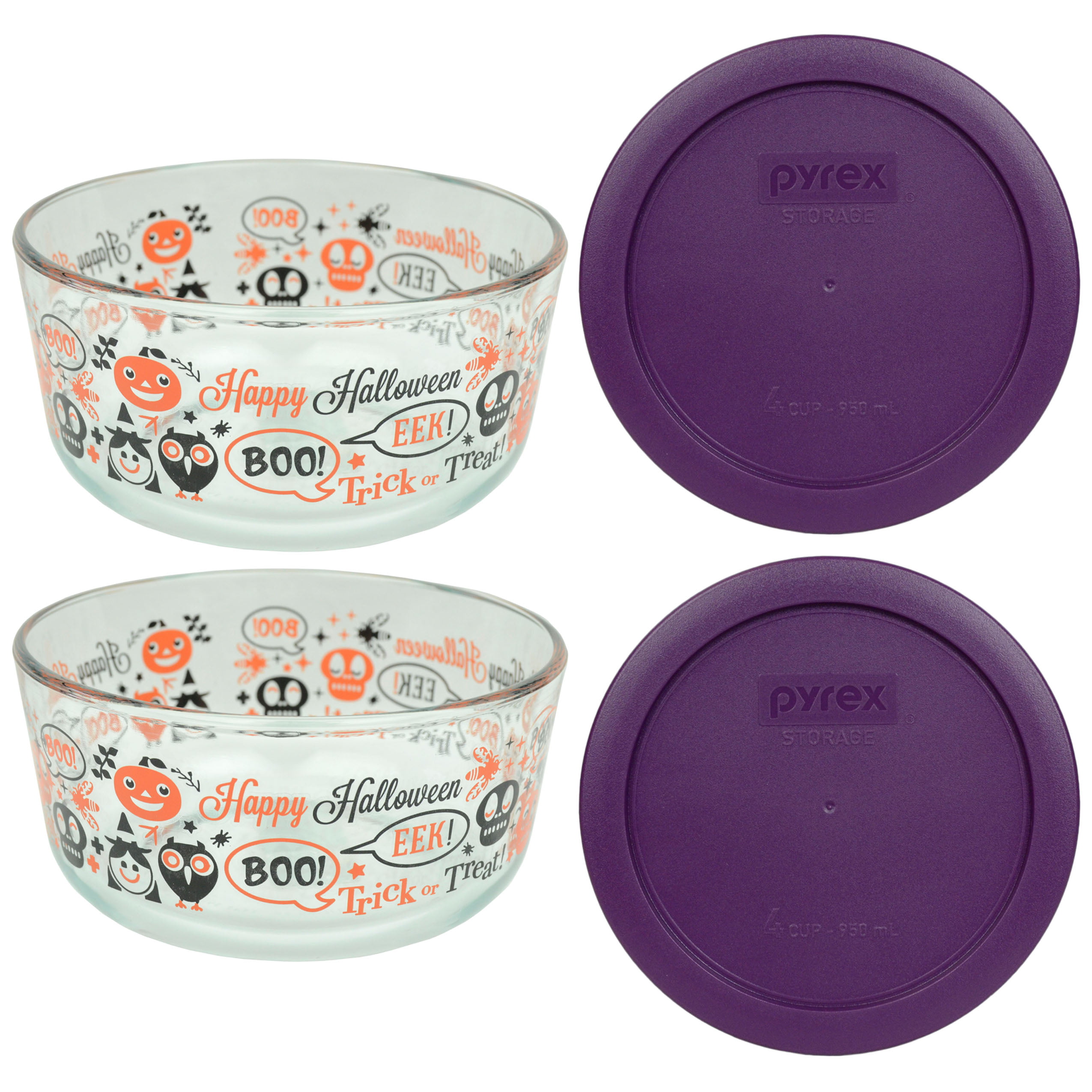 Pyrex 7201 4-Cup Spooky Fun Glass Bowl and 7201-PC Purple Plastic Lid Cover  (2-Pack) - Walmart.com