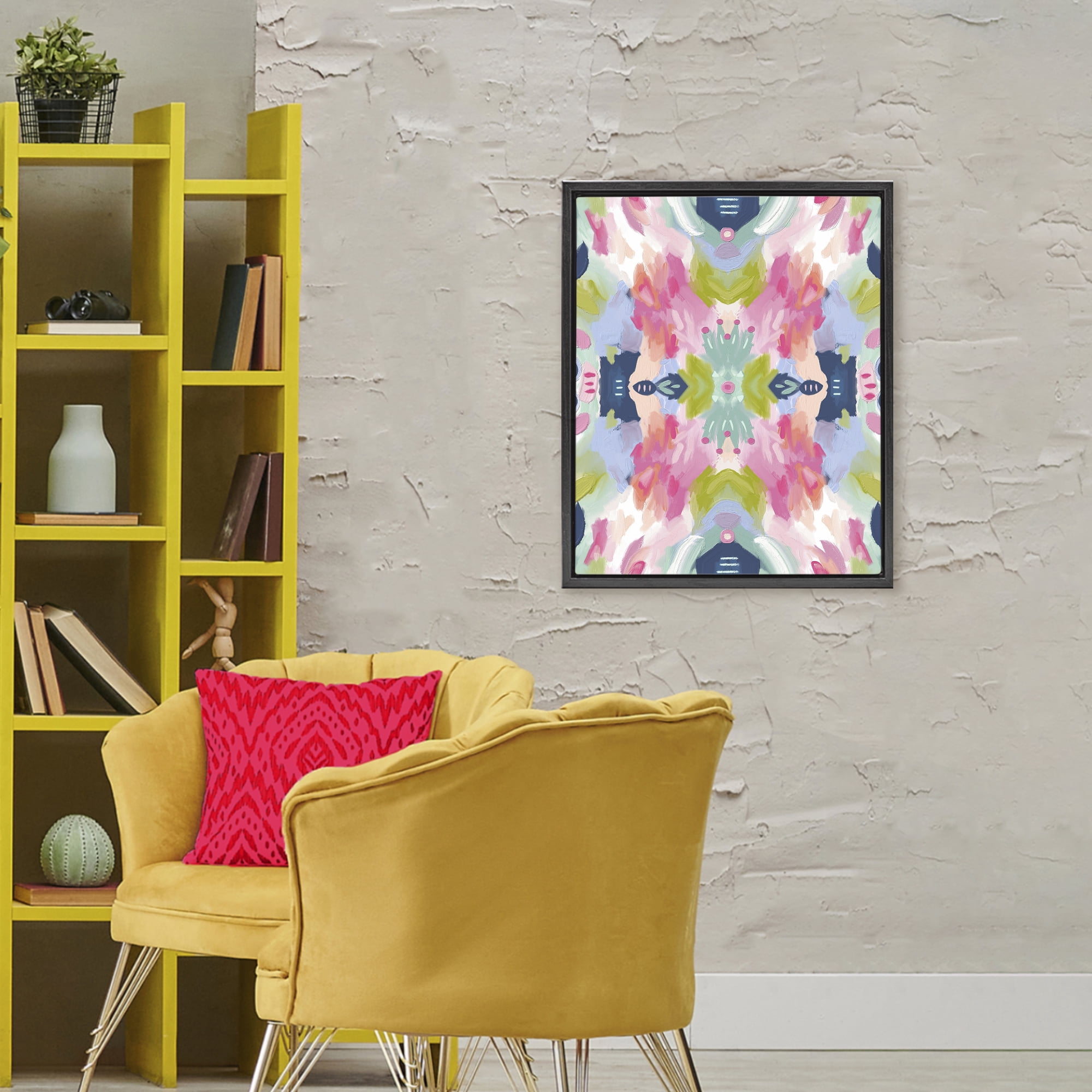 Stupell Industries Kaleidoscopic Floral Mandala Black Framed Floater Canvas Wall Art, design by Lisa Nohren