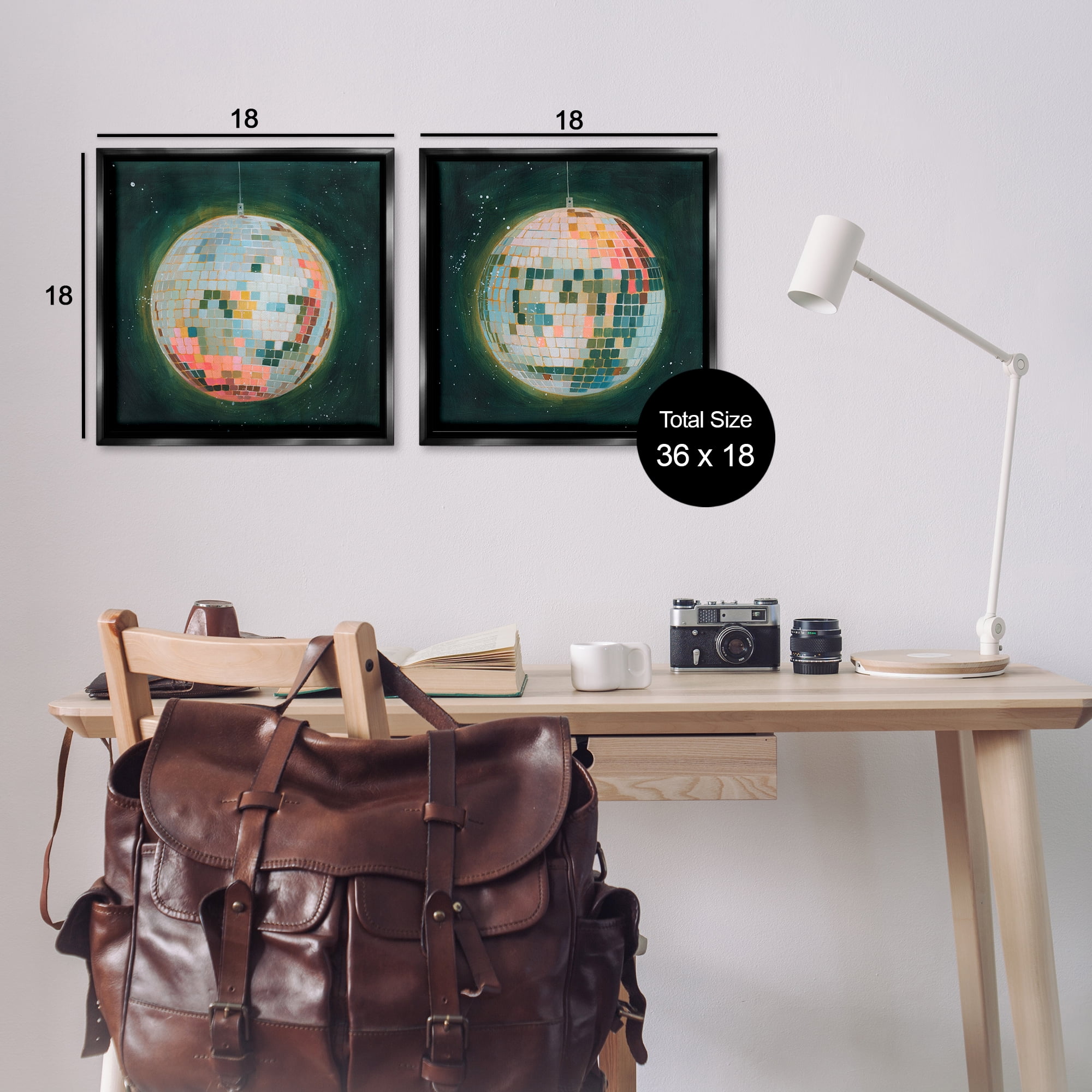 Stupell Industries Disco Balls with Vivid Hues Entertainment Painting Black Floater Framed Canvas Art Print Wall Art, 18 x 18, Set of 2