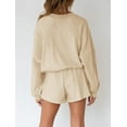 thumbnail image 3 of YOGAFOX Women's Fall Batwing Sleeve Top and Shorts 2 Piece Outfits Sweatsuit Apricot M, 3 of 5