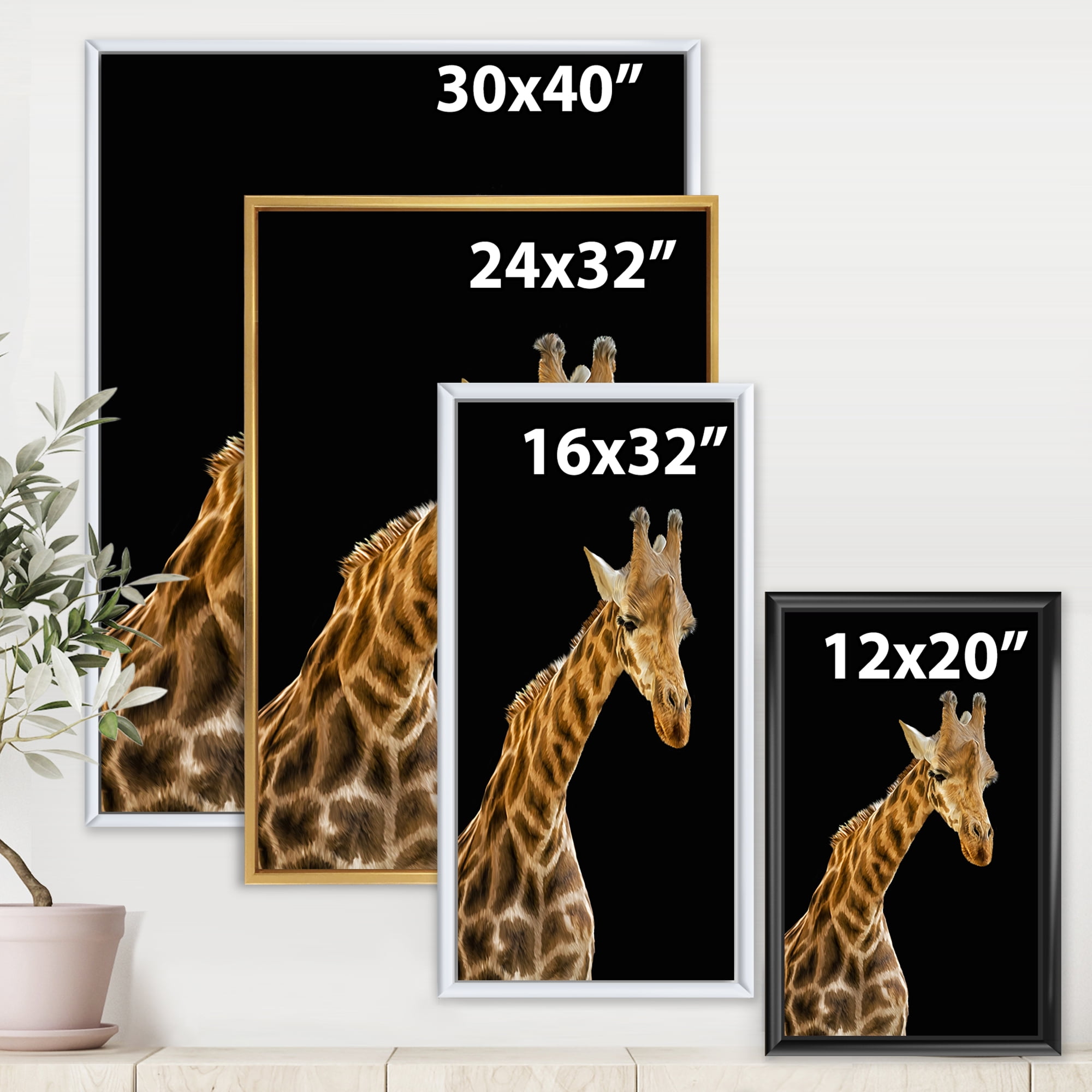 Designart 'Portrait of A Giraffe On Black Background II' Farmhouse Framed Canvas Wall Art Print