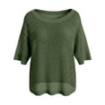 thumbnail image 4 of Rhuody Tops For Women Round Neck T Shirt Short Sleeve Solid Color Off Shoulder Hollow Out Loose Fit Tee Handsome Wear M Green, 4 of 4