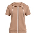 thumbnail image 6 of Yigetop Womens Short Sleeve Zip up Hoodies Sweatshirts Cardigan Loose Casual Lightweight Soft Tops Comfy Loungewear for Daily Wear Multiple Sizes Khaki XL, 6 of 6