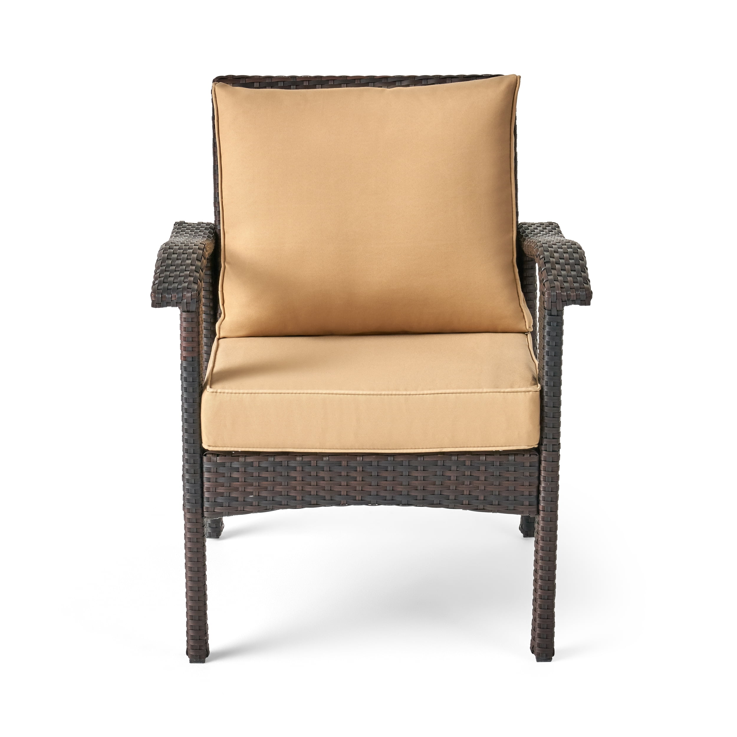 Kingsfield Outdoor 6 Seater Wicker Chat Set with Cushions, Brown and Tan