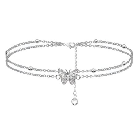 DESIGNICE Ankle Bracelets for Women Sterling Silver Turquoise Boho Double Anklets Butterfly Pendant Foot Chains Butterfly Charm Beach Bracelet Anklets Beaded Anklet for Women