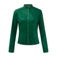 thumbnail image 3 of Women's Faux Leather Bomber Jacket Casual Women Ladies Lapel Motor Jacket Coat Zip Biker Short Punk Cropped Tops Green XXXL, 3 of 6