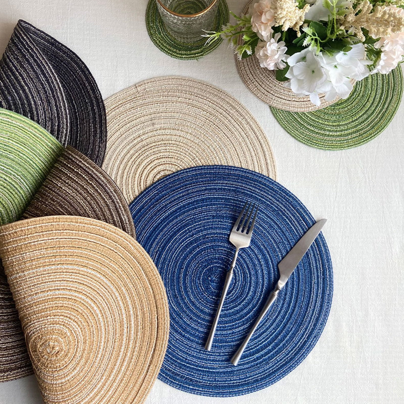 Round Placemats Set of 10, 12-in Washable Woven Placemats for Kitchen Dining Table, Table Placemats