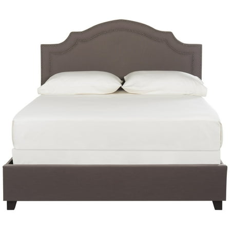 SAFAVIEH Theron Modern Elegant Upholstered Bed Frame with Nail Heads Full Dark Taupe