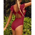 thumbnail image 4 of Alove Deep V Neck Flounce One Piece Swimsuit Ladies Solid Plunging Beachwear Bathing Suit, 4 of 5