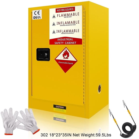 Fire Resistant Industry Storage Cabinet, 1 Piece Adjustable Board, 35" Height Design, Heavy Duty, Galvanized Steel Flammable Safety Cabinet, Manufacturing Plants, Home(Yellow)