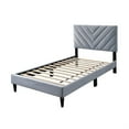 thumbnail image 2 of Lilian Twin Size Bed, Tufted Gray Velvet Upholstery, Chevron Stitch, 2 of 6