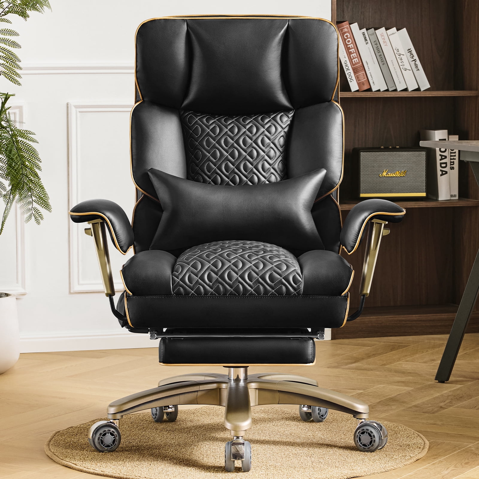 Falvinoryn Big and Tall Office Chair, Heavy-Duty Executive Office Chairs with Adjustable Lumbar and Quiet Rubber, Ergonomic High Back Computer Desk Chair, Black