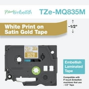 Brother P-touch Embellish TZEMQ835M White on Satin Gold Laminated Tape
