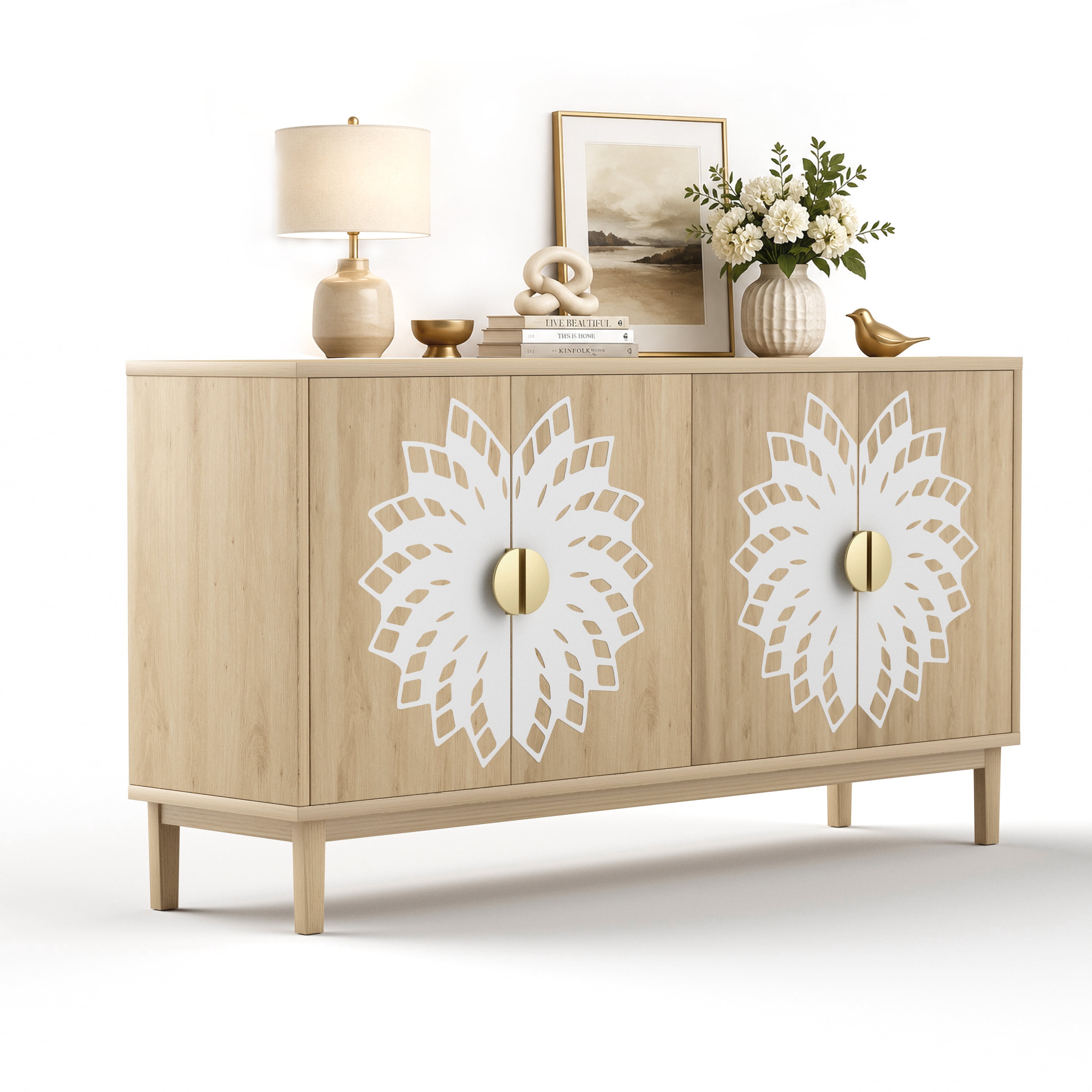 63"Sideboard/Dining Room Cabinet,Vintage-Style Decorative Storage Cabinet with Carved Doors,a Multifunctional Sideboard Ideal for Storage in Entryways,Living Rooms and Dining Rooms,63"L*15.7"W*32.7"H