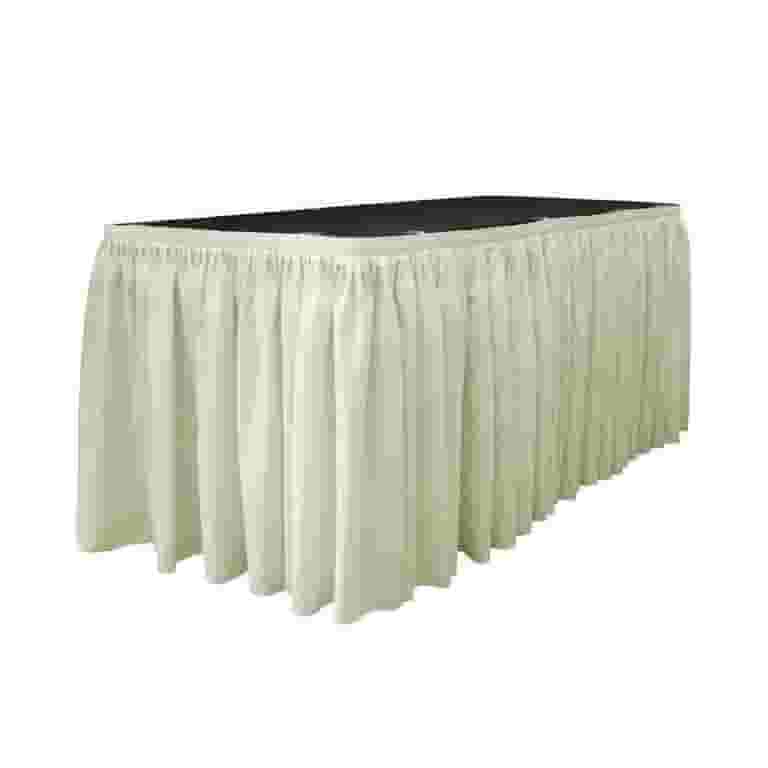 LA Linen Polyester Poplin Table Skirt – 17-Foot Long, 29-Inch Drop, Black, With L-Clips