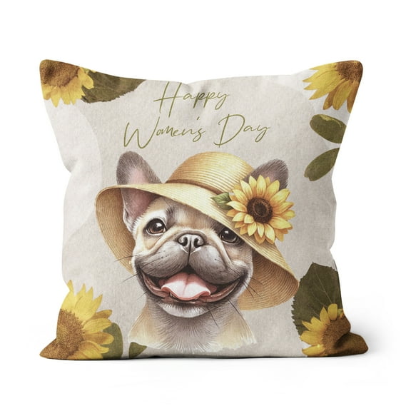 Happy Women's Day French Bulldog Sunflower Vintage Proud Mom Pillow Cushion Double Sided Dog Lover Gifts Throw Pillow - 02030