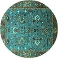 thumbnail image 1 of Ahgly Company Machine Washable Indoor Round Oriental Turquoise Blue Industrial Area Rugs, 5' Round, 1 of 4