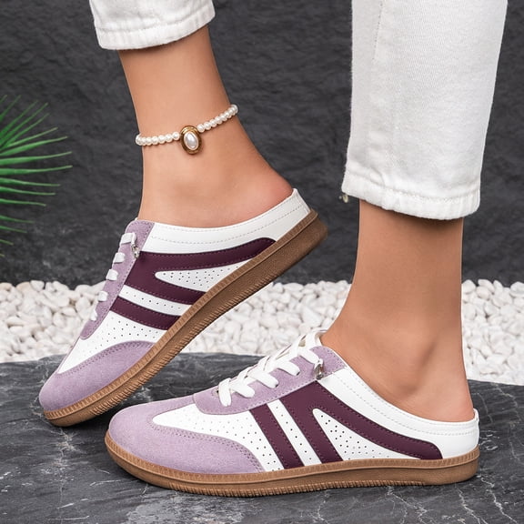Willtoo Women's Retro Striped Lace-Up Sport Sandals, Slip-On Suede and Leather, Rubber-Soled Casual Walking Shoes s Summer Perforated Closed-toe Slip-On Slides
