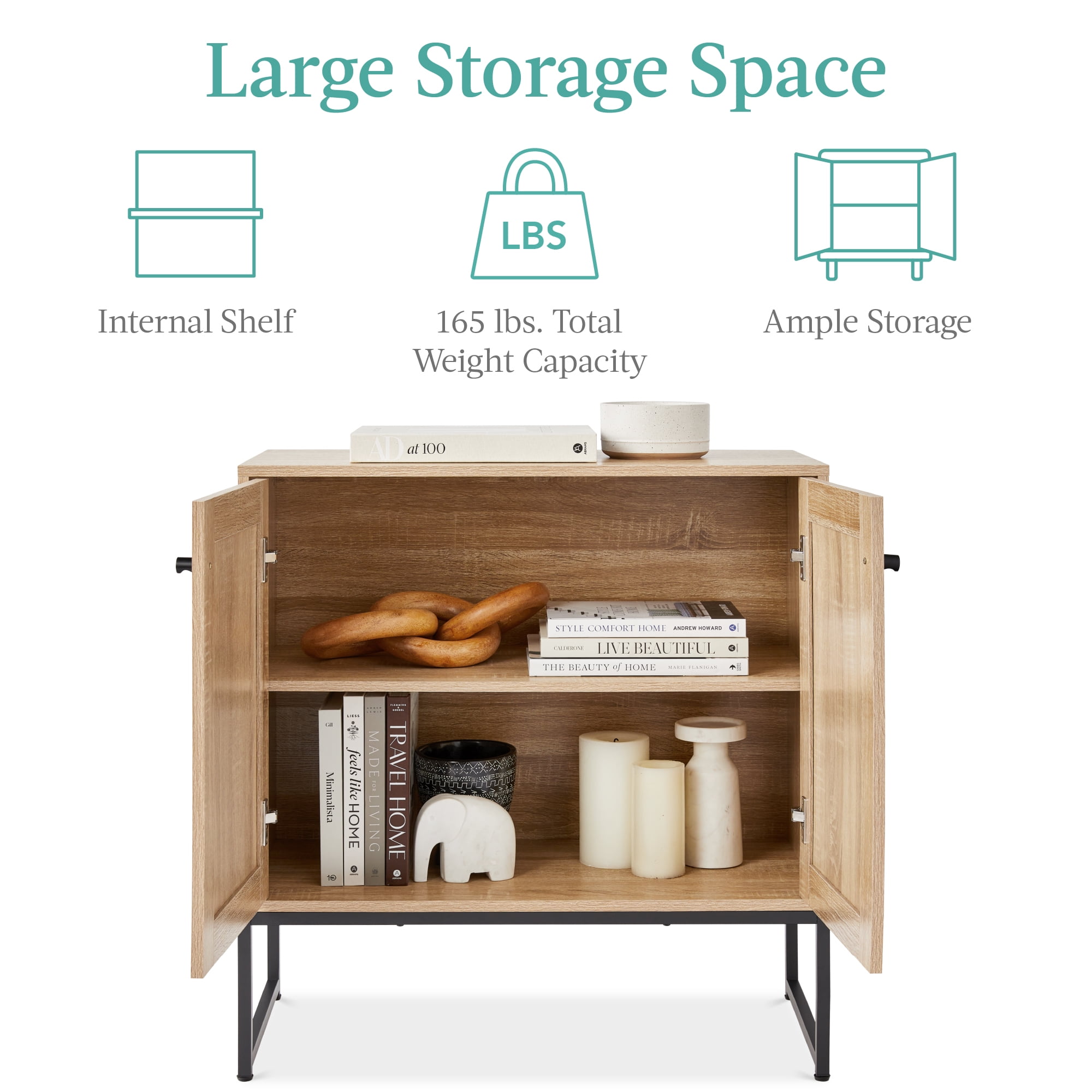 Best Choice Products 2-Door Rattan Storage Cabinet, Accent Furniture, Cupboard w/ Non-Scratch Foot Pads - Natural