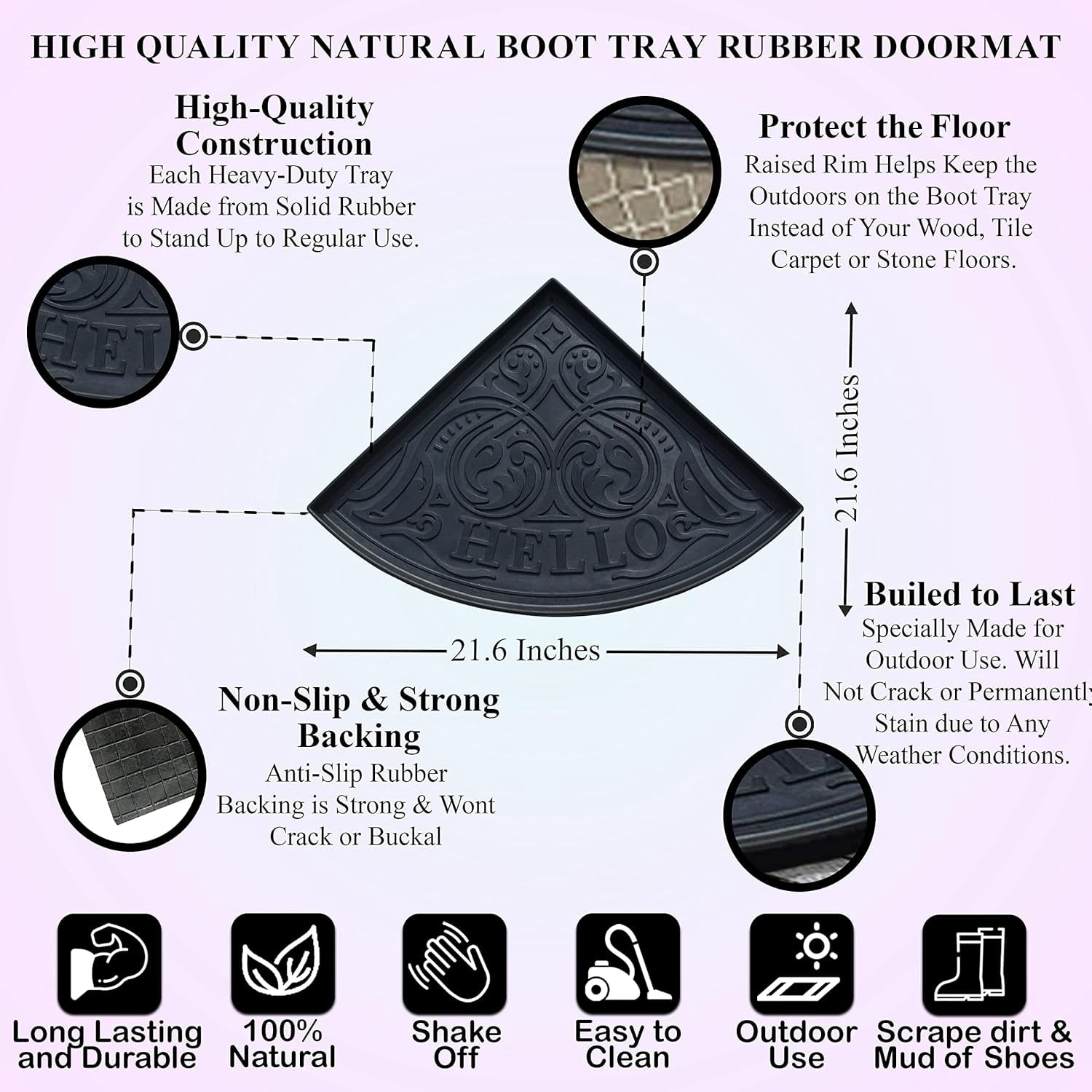 Hello Triangle Heavy Boot Tray-Water Resistant Rubber Utility Shoe Mat 21.6"x21.6" for Indoor and Outdoor Use in All Seasons Multi-Purpose Boot Tray Mat for Entryways