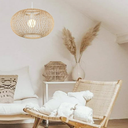 

FAFIAR Rattan Pendant Light Vintage Chandeliers Bamboo Light Wicker Lampshade for Kitchen Farmhouse Beige Natural Finish 15.6 x 11