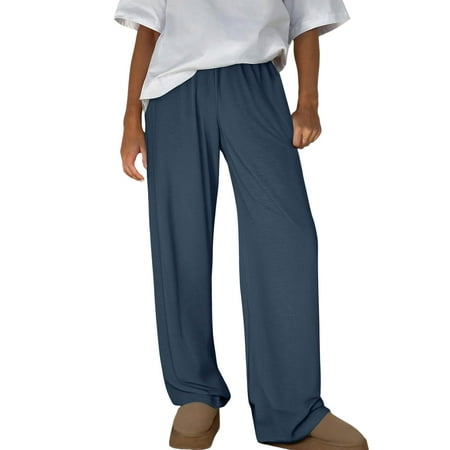 Miluxas Wide Leg Pants for Women Summer Elastic Waist Casual Beach Vacation Cropped Palazzo Pants Trousers Navy XL(XL)