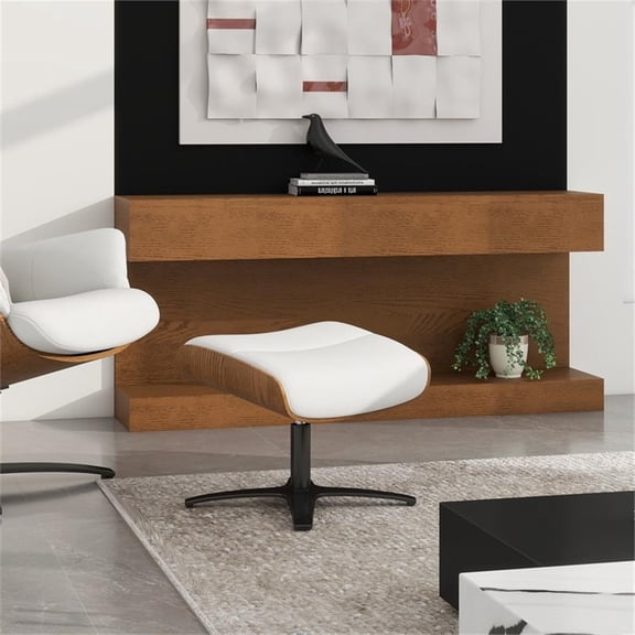 Pemberly Row Contemporary Genuine Leather Footstool Ottoman in White