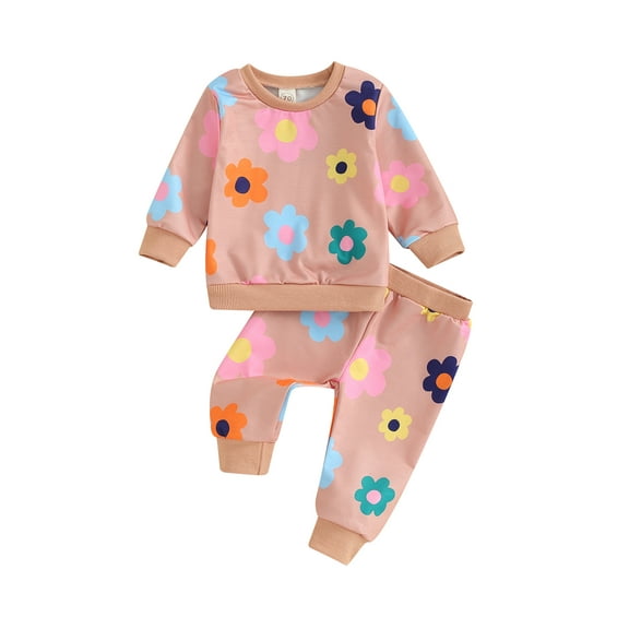 Bagilaanoe 2PCS Toddler Baby Girl Pants Set Flower Print Long Sleeve Sweatshirt Tops Sweatpants 6M 12M 18M 24M 3T Kids Casual Sweatsuits
