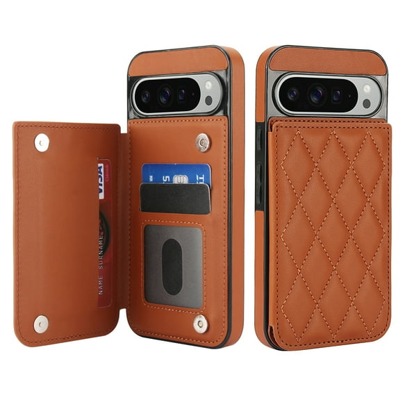 ELEHOLD Case for Google Pixel 10 /10 Pro, Luxury RFID Wallet Phone Case, Leather Shockproof Cover, Kickstand Function, Brown