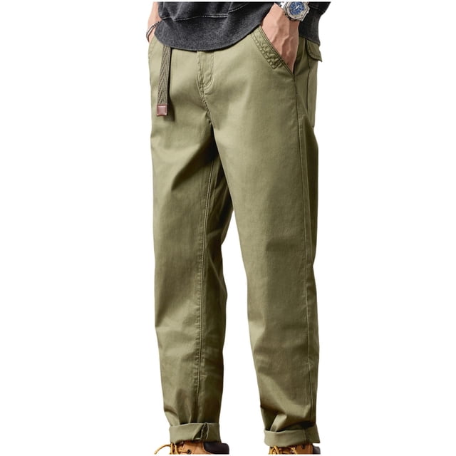FRSASU Pantalon Cargo à Jambe Droite pour Hommes, Extensible, Taille Ample, Polyvalent, Athlétique, Randonnée, Golf, avec Poches, Vert Armée