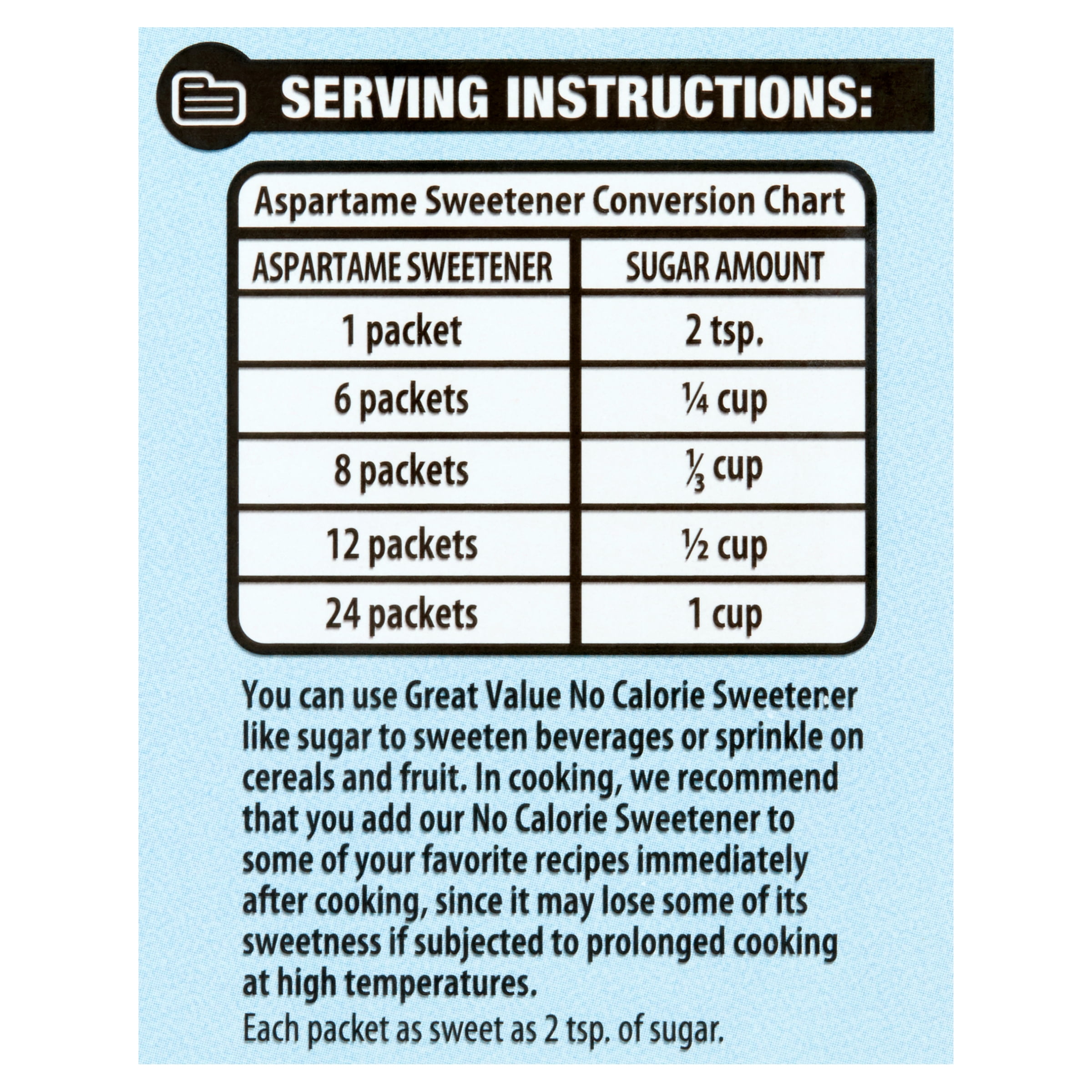 Great Value No Calorie Sweetener, 8.82 oz, 250 Count