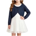 thumbnail image 2 of FRSASU Girls Cute Shrug Openwork Knit Cardigan Sweater Long Sleeve Button Front Closure Crop Tops Dress Cover Up Blue, 2 of 8