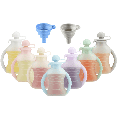 PandaEar 7 Pack Reusable Silicone Baby Food Pouches, Washable Freezer Squeezable Pouch for Toddler Kids, BPA-Free Silicone Refillable Baby Food Storage, 4oz