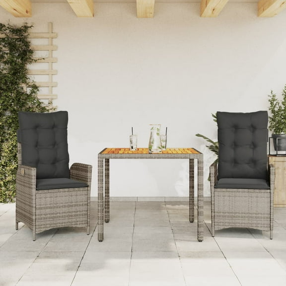vidaXL 3 Piece Patio Dining Set with Cushions Gray Poly Rattan
