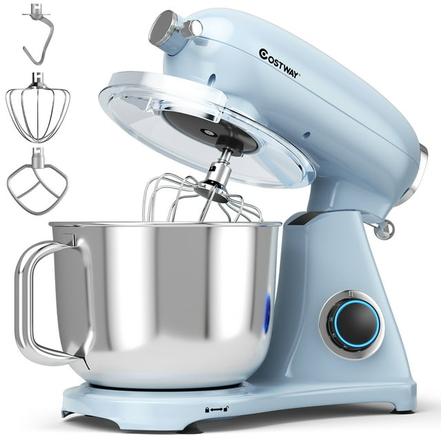 Costway 7 Qt Electric Tilt-Head Food Stand Mixer 3 Attachment w/Power Hub Blue