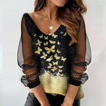 thumbnail image 2 of IROINID Liquidation Chemises à Manches Longues Col en V pour Femmes Blouse en Maille Imprimée Tunique Pull Chemise, Jaune, 2 of 5
