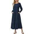 thumbnail image 3 of Mengpipi Women’s Fall Dress Casual Long Sleeve Crew Neck Dress Tiered Maxi Swing Dress with Pockets, 3 of 5