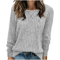 biudgviw Sweater for Women Crew Neck Ribbed Casual Pullover Shirts Long Sleeve Loose Fit Lightweight Fall Clothings Blouses