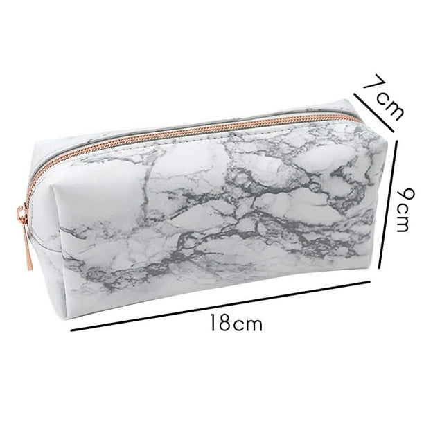 White Marble PU Stationery Pencil Case Pouch Makeup Bag with Gold Zip for Girls Woman s Teenagers