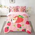 thumbnail image 2 of Manfei Kawaii Dog Corgi Bed in a Bag Twin Size,Red Strawberry Bed Set,Cartoon Pet Animal Bedding Twin Size For Girl,Breathable Room Decoration Reversible,7 Pieces, 2 of 7
