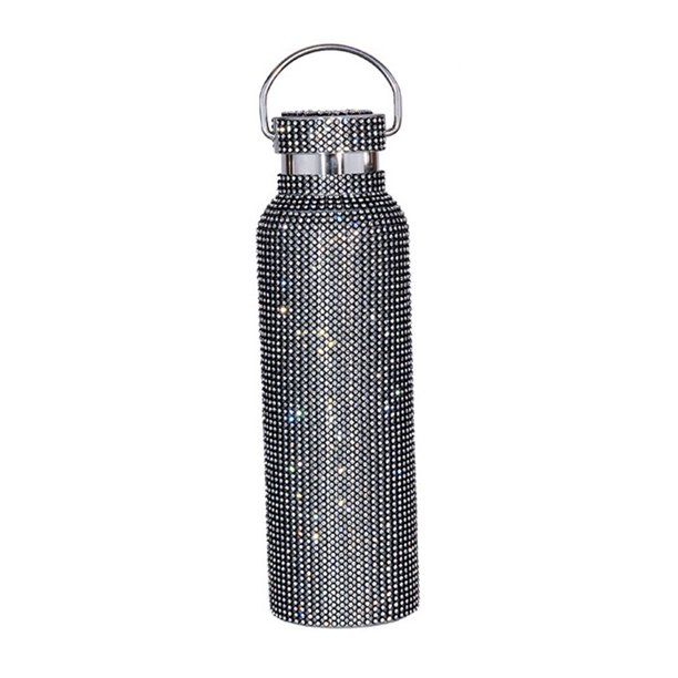 Billuyoard Frascos de vacío con purpurina de 350/500/600/750ml, termo aislado con diamantes de imitación con asa, botella de té y leche, tetera, vaso Cocina y Comedor Negro/600ml Billuyoard HA071622-11