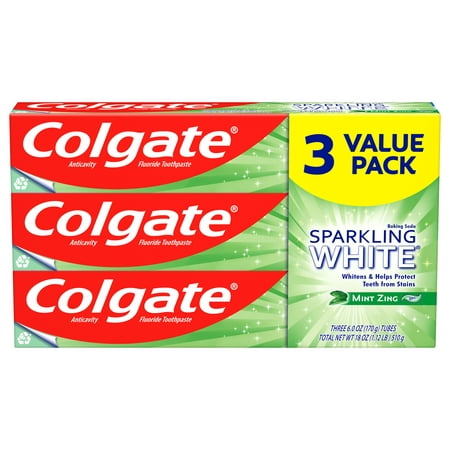 Colgate Sparkling White Natural Whitening Toothpaste, Mint Zing, 3 Pack