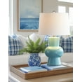 thumbnail image 3 of 25.6" Blue Ceramic Table Lamp, Large Bedside Living Room Lamp, 1 Pack Vase Bedside Lamp with White Linen Lampshade, Modern Bedroom Lamp, 3 of 7