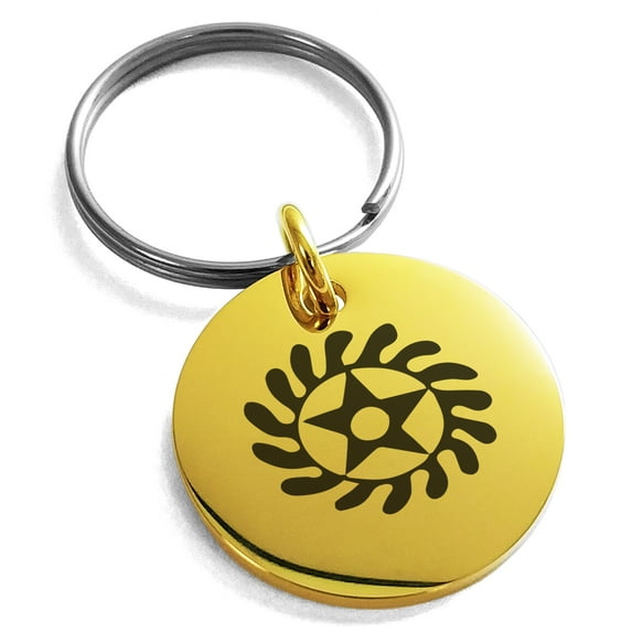 Stainless Steel Aztec Transformation Rune Engraved Small Medallion Circle Charm Keychain Keyring