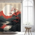 thumbnail image 4 of Japanese Shower Curtain Asian Shower Curtain Japanese Cherry Blossom Plum Mountain Chinese Oriental Sun Misty Mountains Scenery Ink Art Bathroom Decor Set with 12 Hooks 72x72 Inches (B), 4 of 6