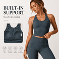 thumbnail image 5 of Feekit 2 Piece Workout Sets for Women, Scoop Neck Backless Criss Cross Yoga Outfit with Built-in Bra, High Stretch Quick Dry Athletic Set for Gym Running, 5 of 7