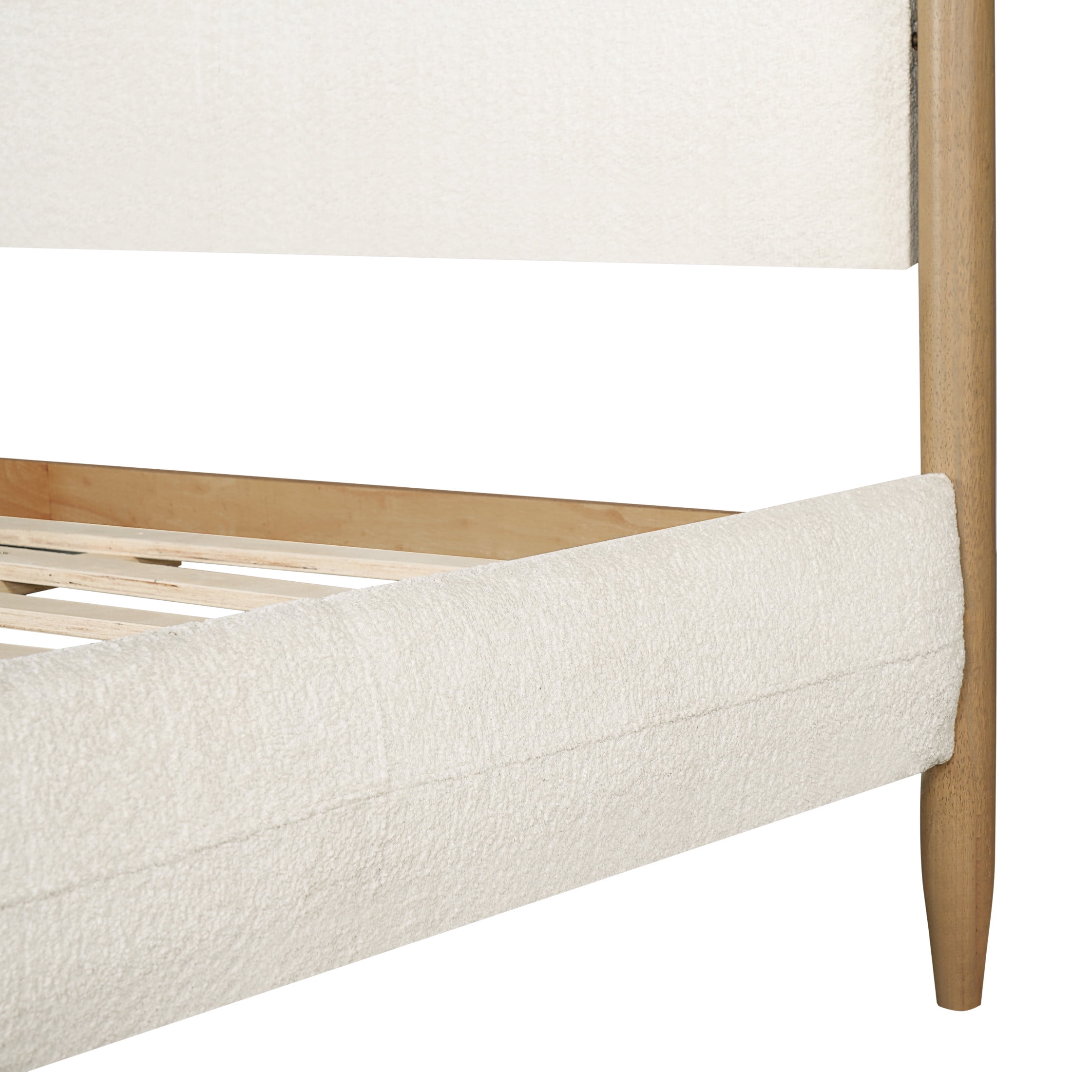 Christopher Knight Home King Upholstered Bed Frame with Tufted Headboard, Boucle Fabric, Off White