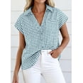 thumbnail image 5 of PRETTYGARDEN Womens Button Down Shirts V Neck Short Cap Sleeve Collared Plaid Tops Summer Spring Casual Blouses Clothes, 5 of 8