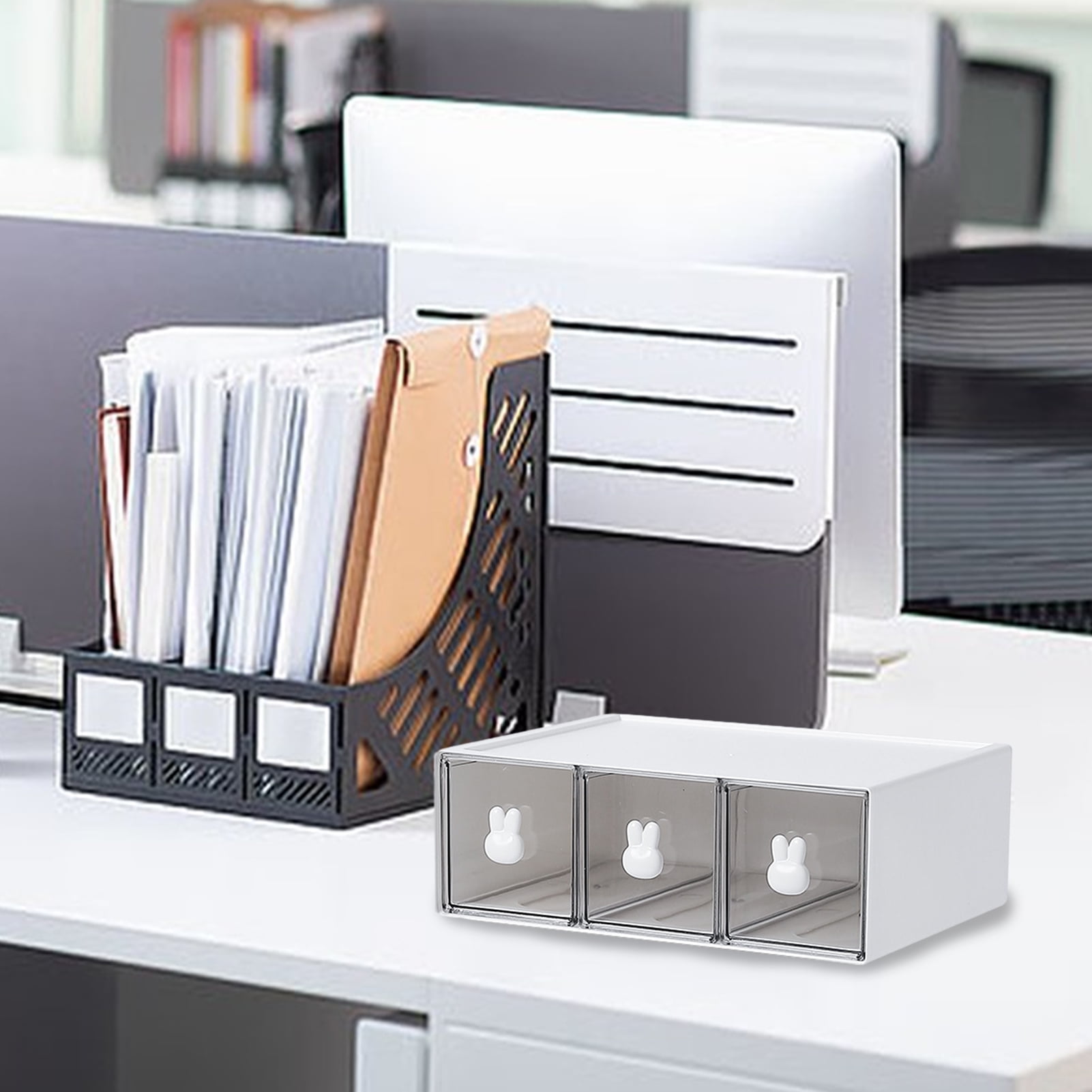 Stationary Organizer, Rabbit Handle Desk Storage Box, Stationery Box, Desktop Stationery Storage Box, Desk Organizer, Makeup Organizer Drawers
